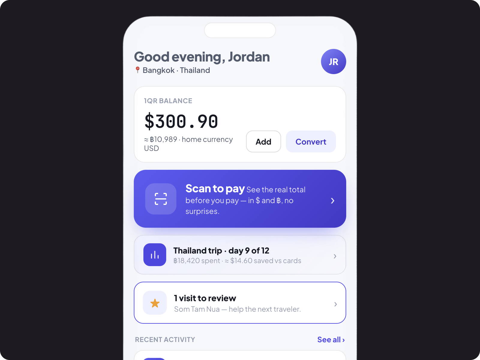 1QR — scan-to-pay confirmation screen