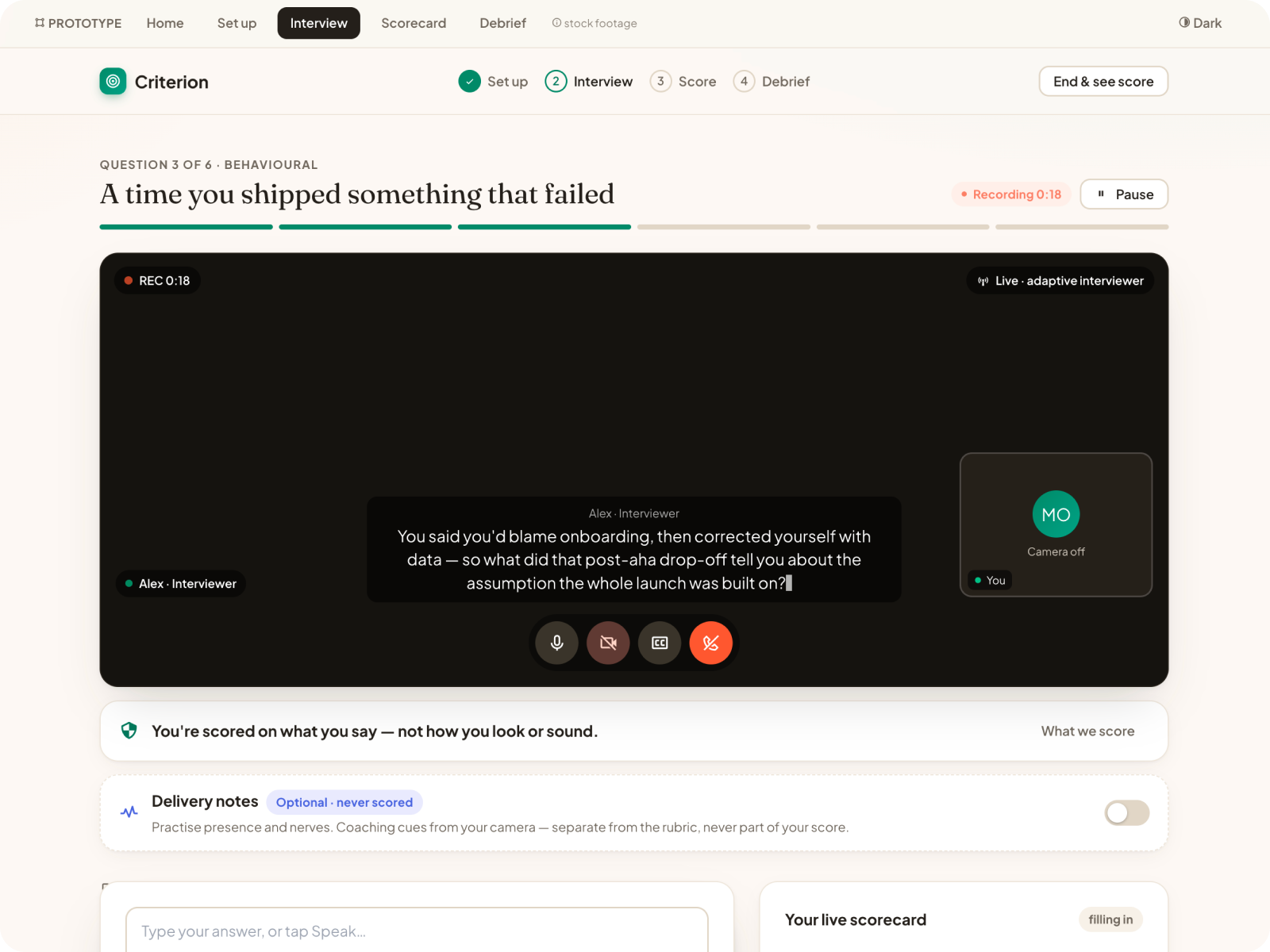 Criterion — AI interview coach showing its reasoning
